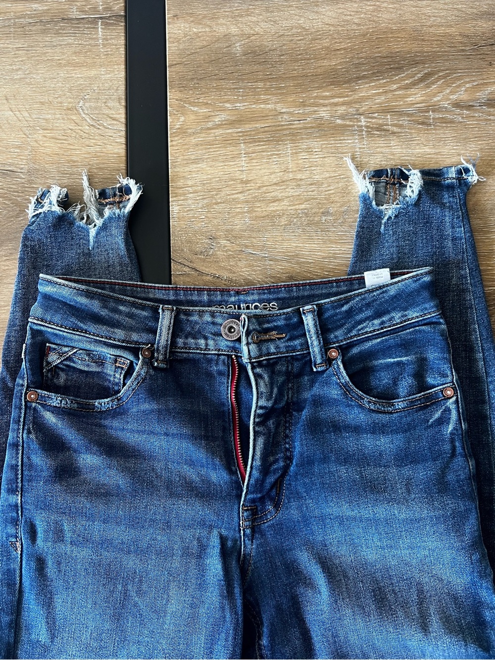 Maurices Distressed Hem High-Rise, X-Long, Super Skinny Jeans in Dark Wash